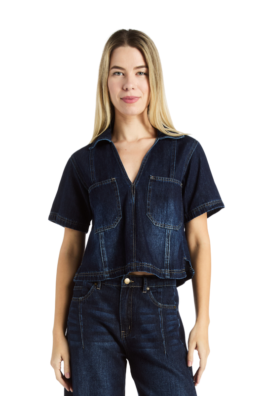 V Neck Boxy Short Sleeve Shirt