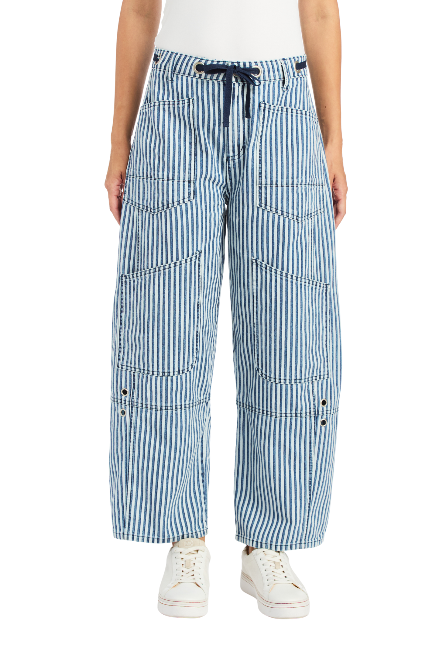 Grommet Waist Patched Wide Leg