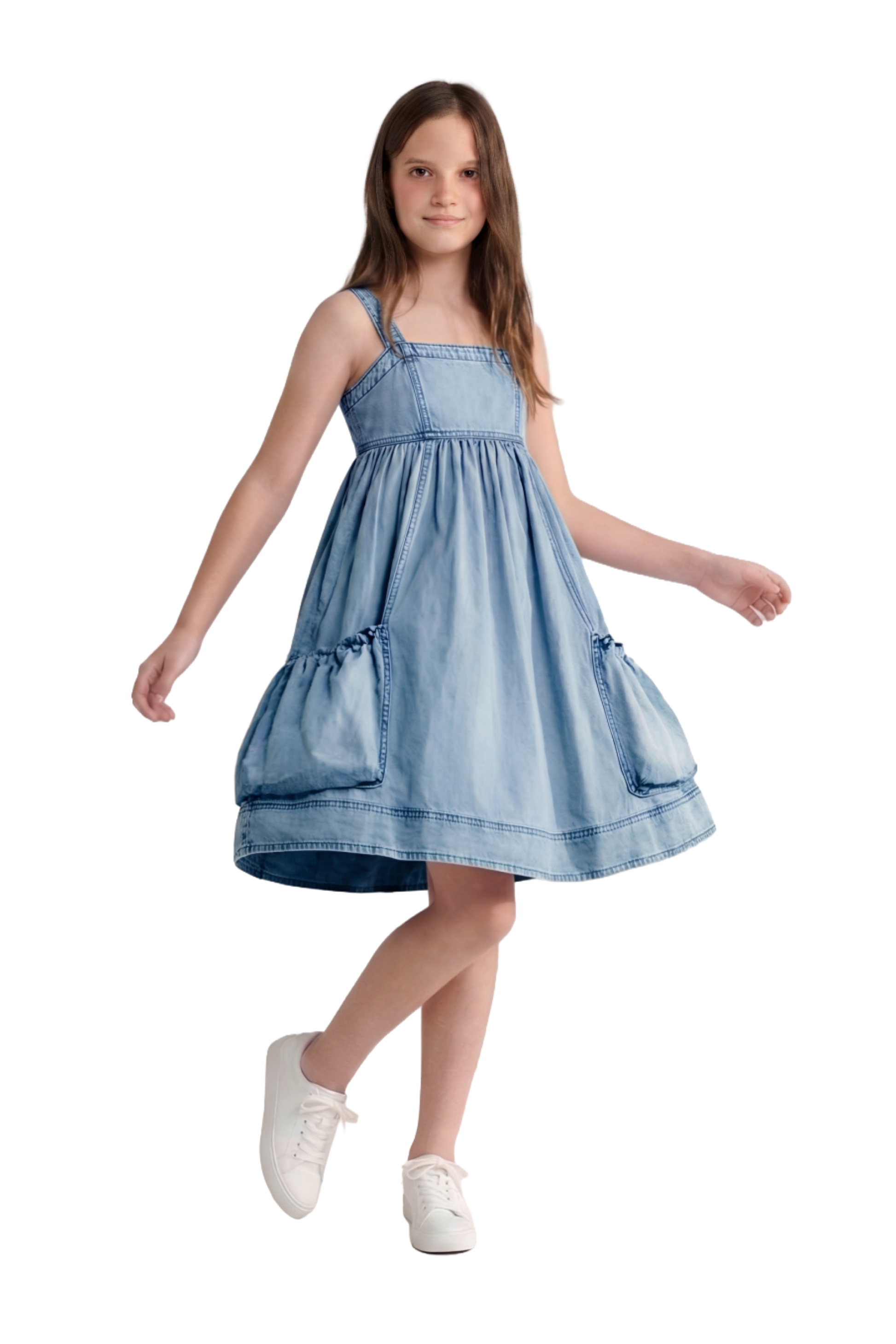 tractr denim dress Sleeveless Collared Denim Dress Indigo / L