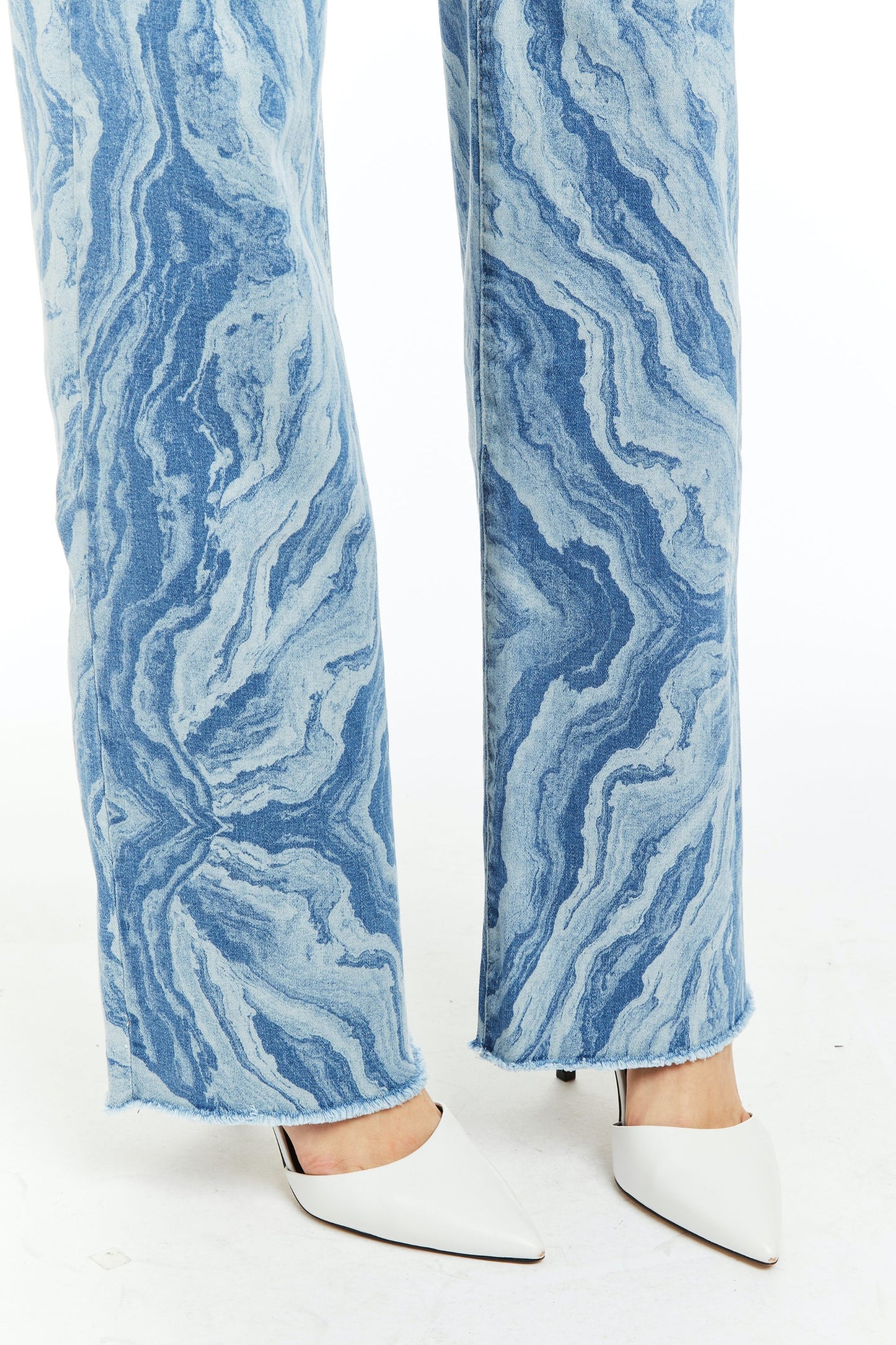 Alice - Marble Printed Straight Leg With Fray Hem