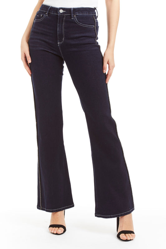 Mid Rise Bling Side Seam Piping Bootcut