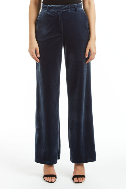 Lined Stretch Velvet Wide Leg Velvet Trouser