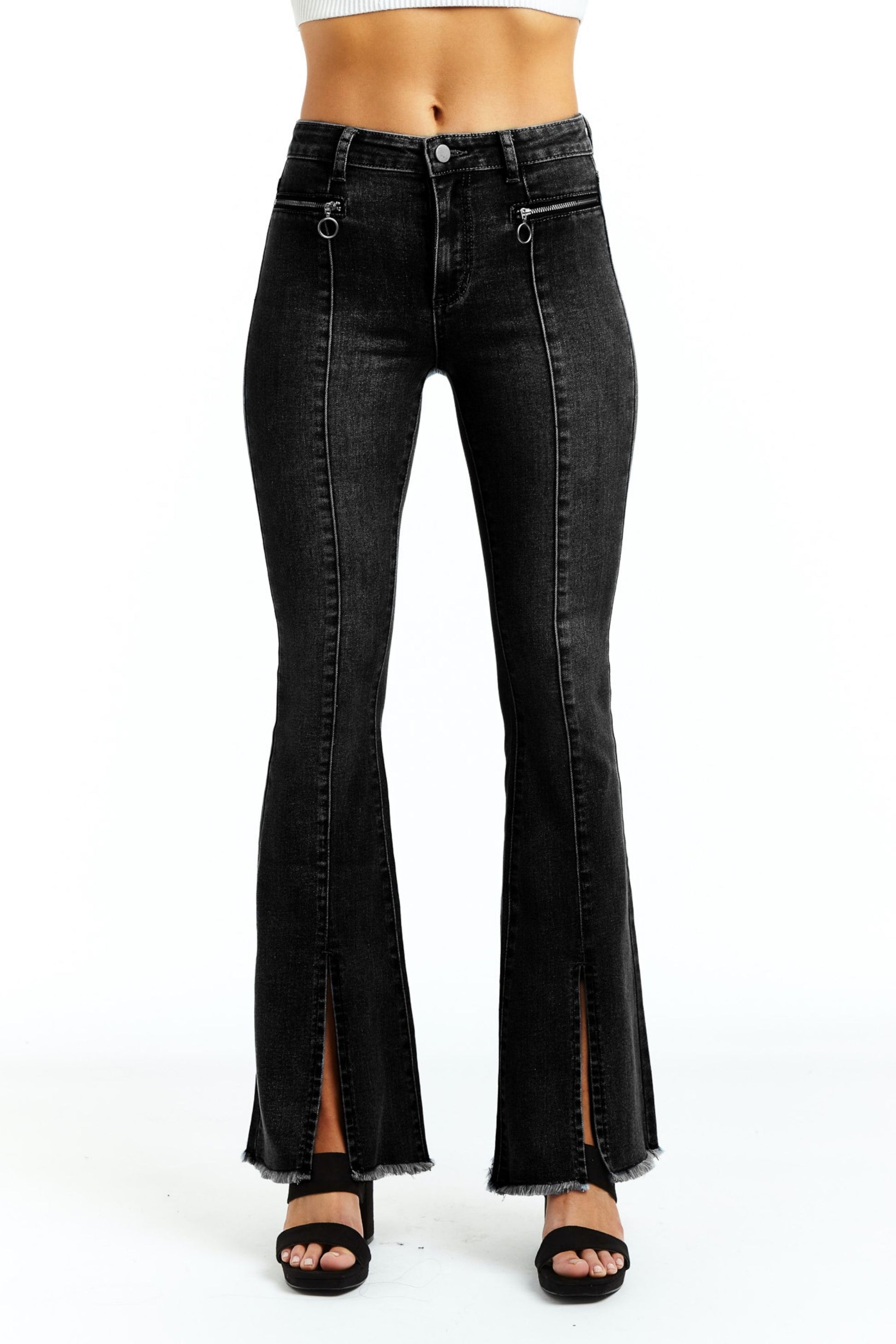 Black Flare Zipper Jean