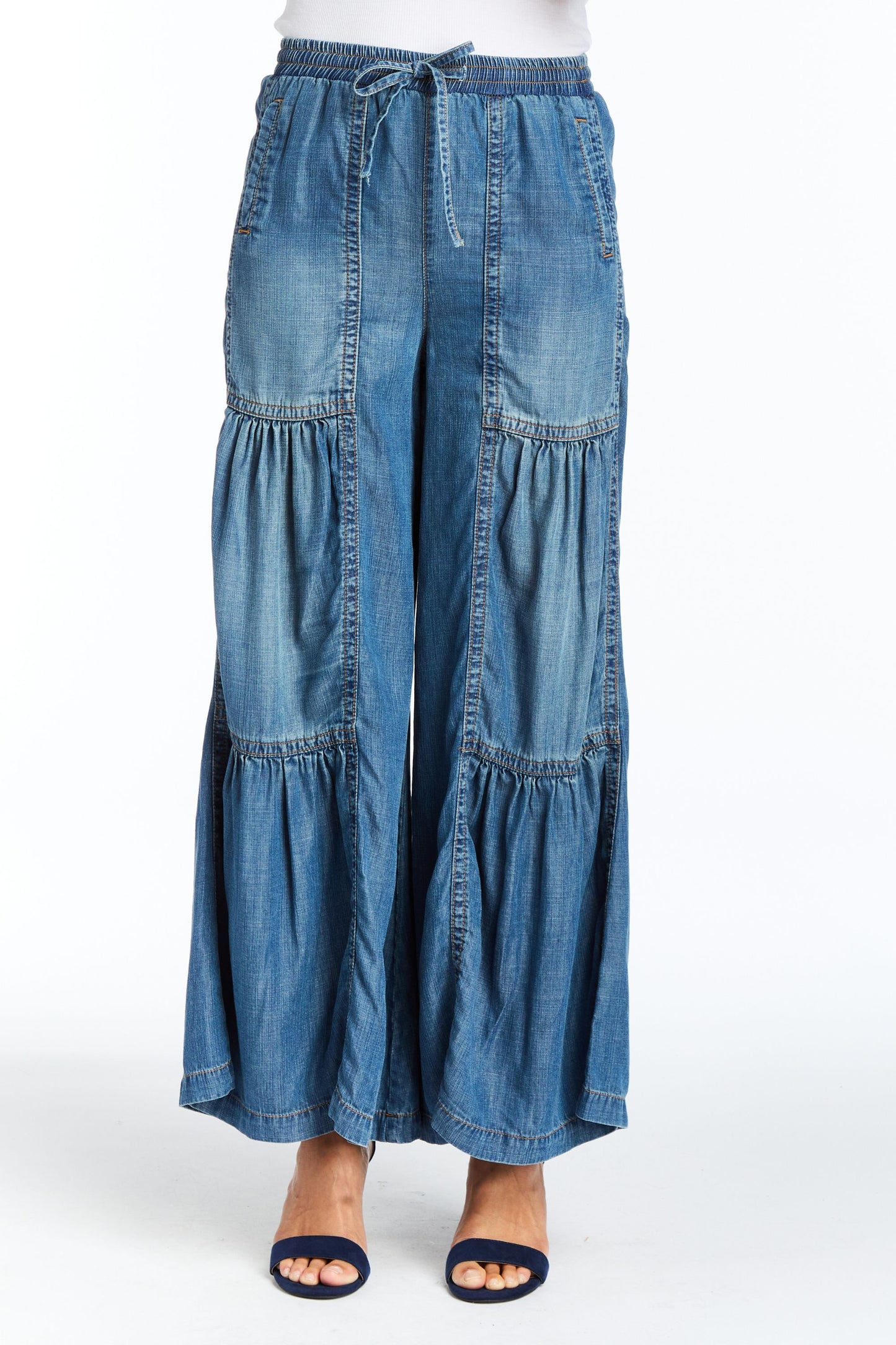 Drawstring Tiered Wide Leg Pull On