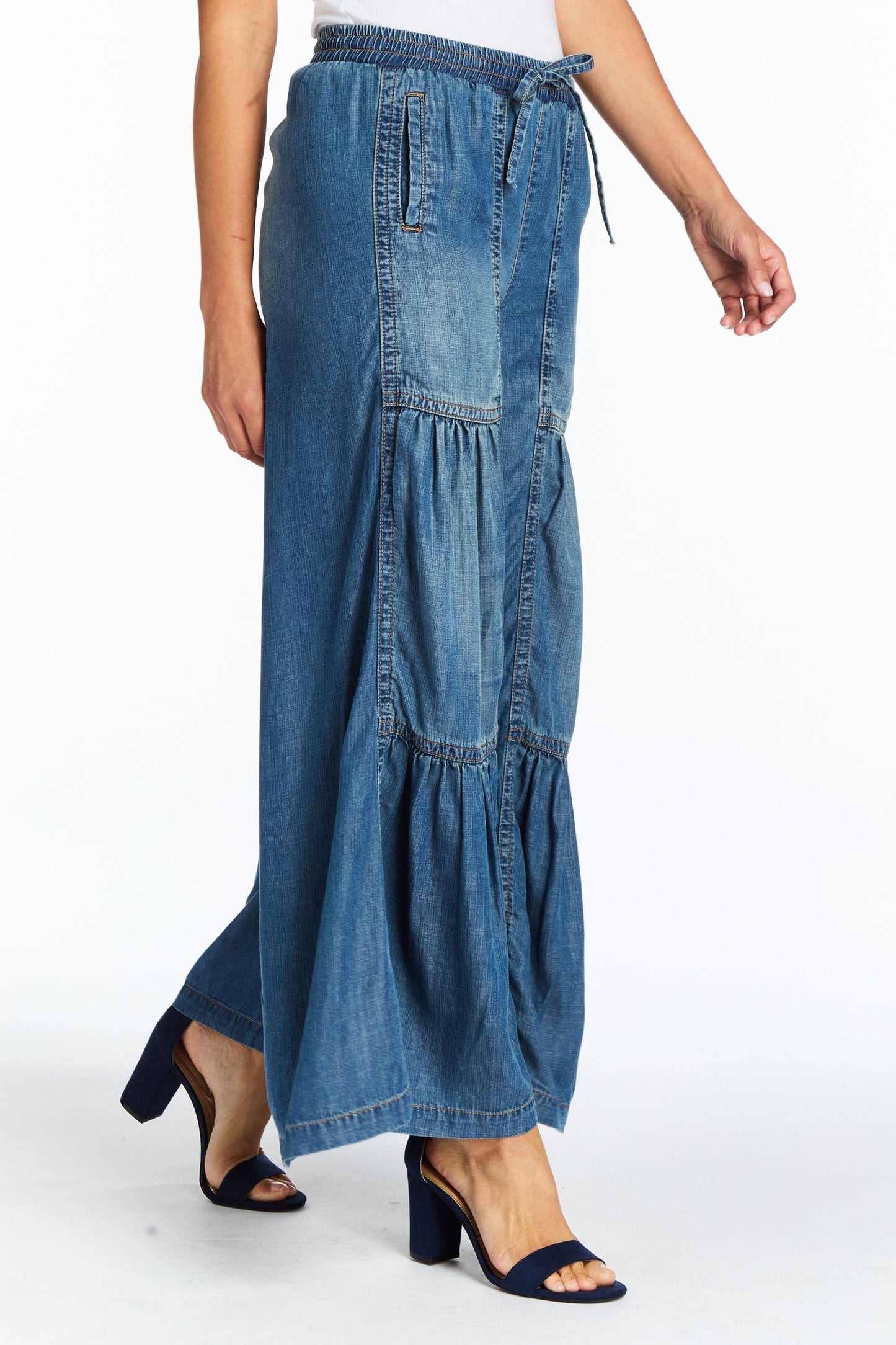 Drawstring Tiered Wide Leg Pull On