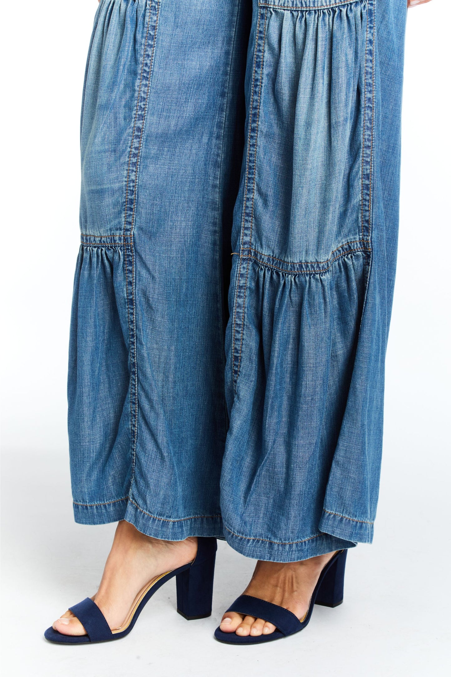 Drawstring Tiered Wide Leg Pull On