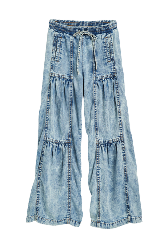 Drawstring Tiered Wide Leg Pull On