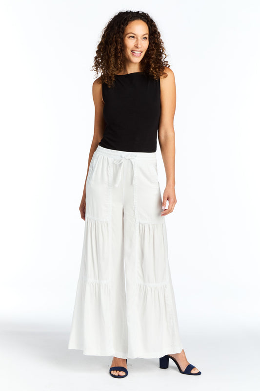 Drawstring Tiered Wide Leg Pull On