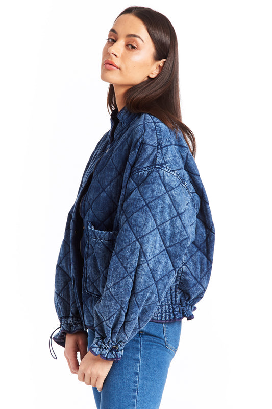 Reversible denim jacket in blue and camel | GUCCI® GR