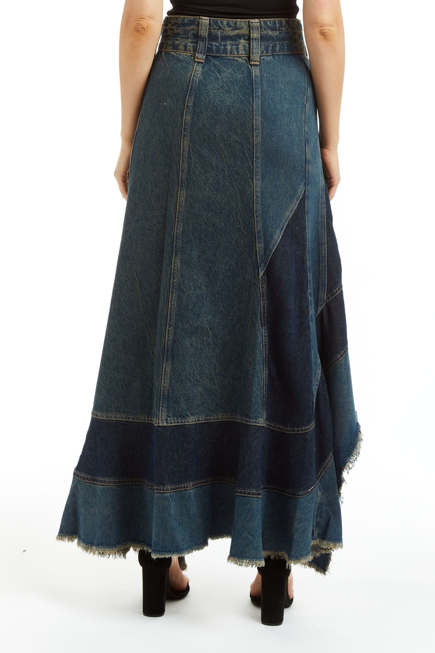 Patched Wide Waistband Grunge Skirt