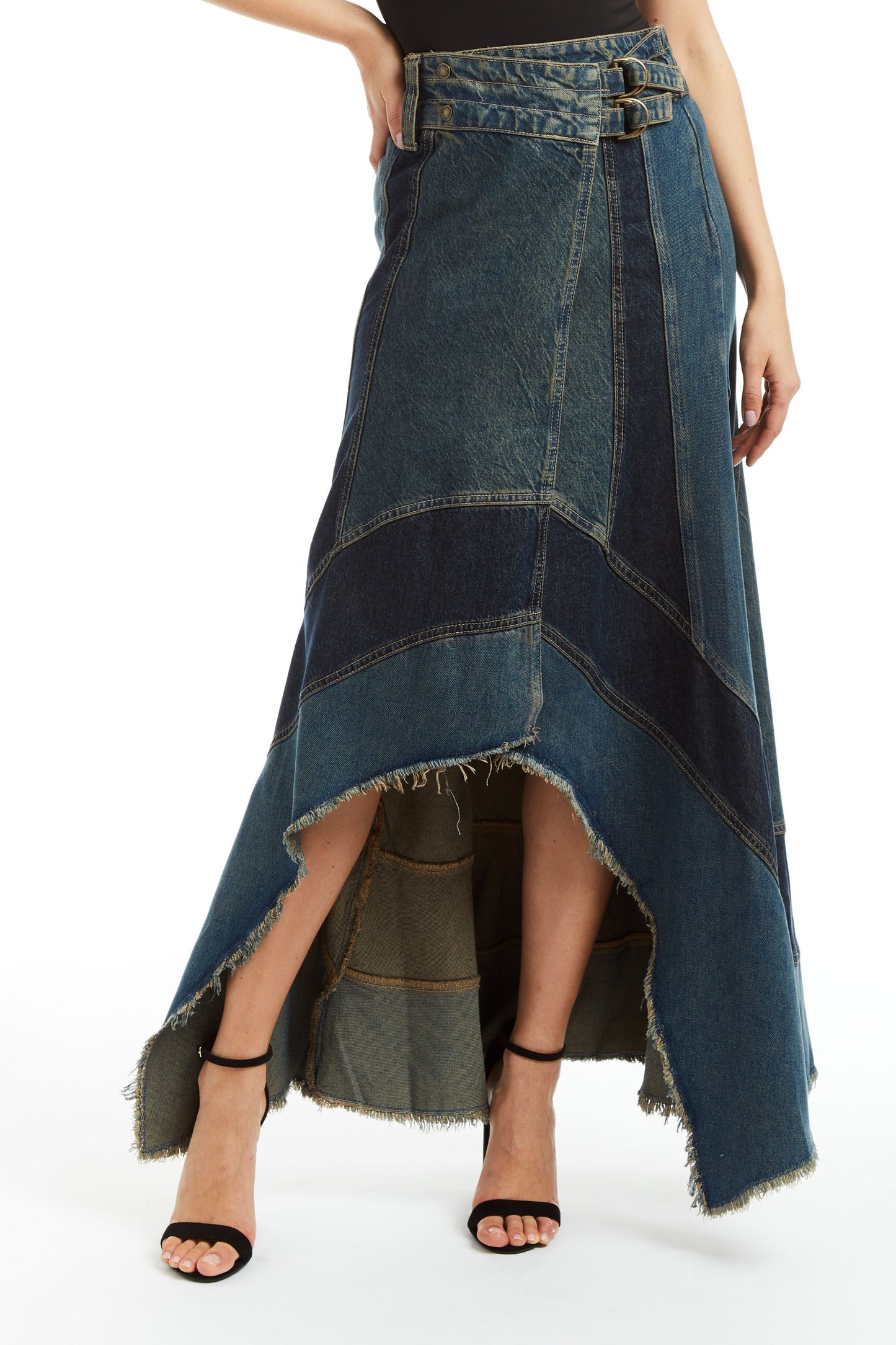 Patched Wide Waistband Grunge Skirt