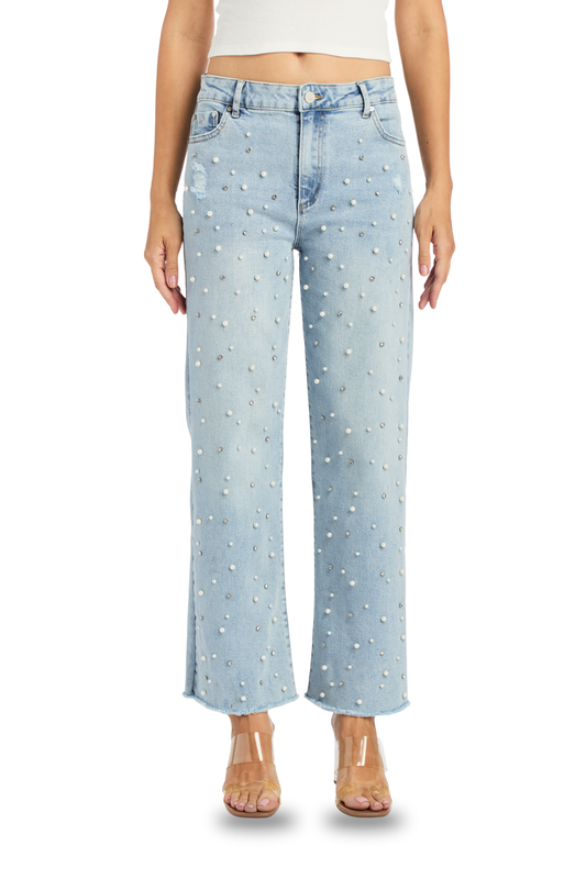 Rhinestone And Pearl Straight Leg