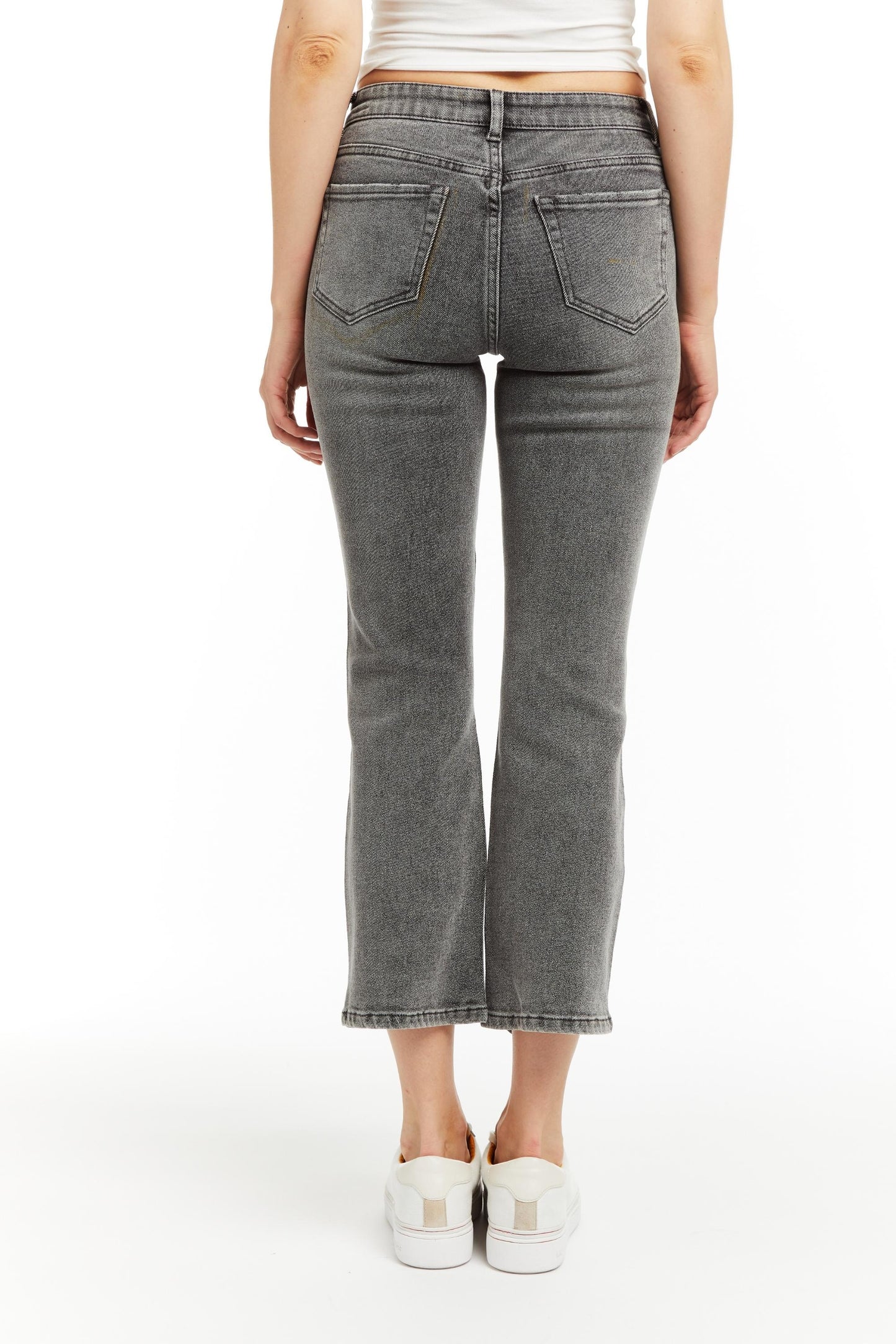 BUTTON ME UP HIGH RISE CROP FLARE IN GREY