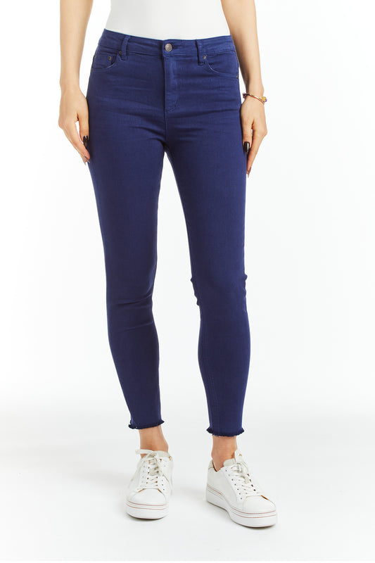 Mona - High Rise Color Denim Skinny Crop Fray