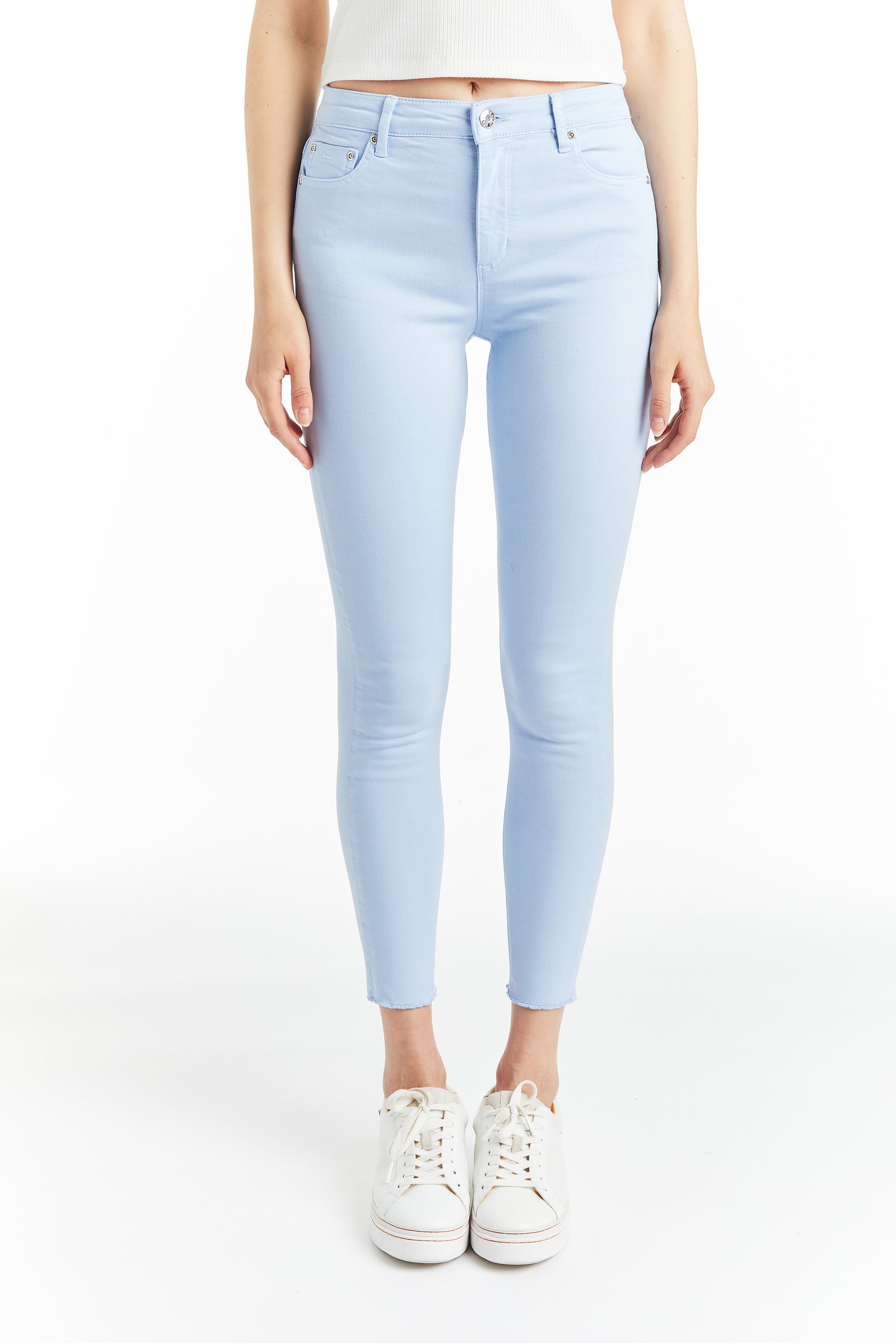 High Rise Collor Mona - High Rise Color Denim Skinny Crop Fray