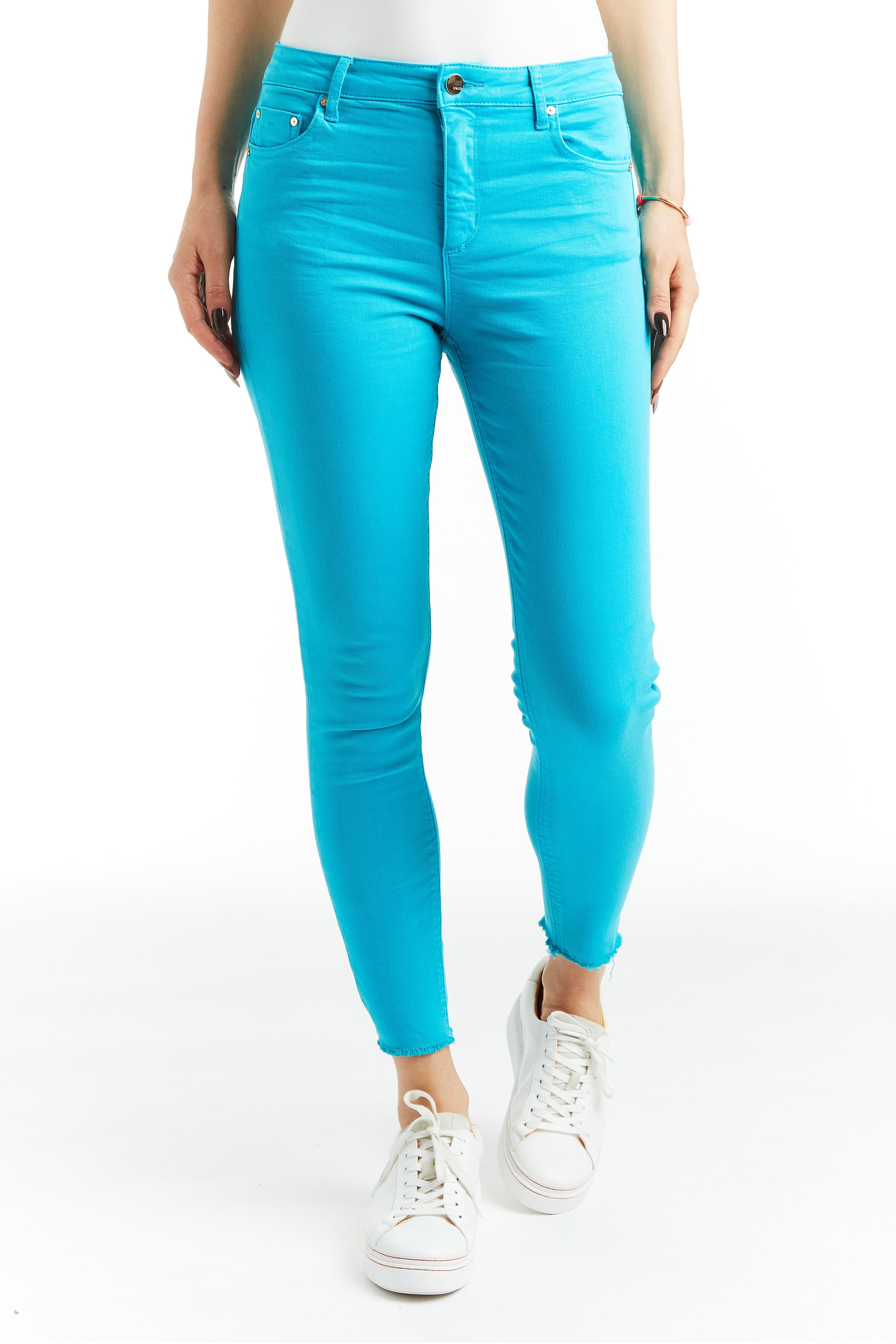 High Rise Collor Mona - High Rise Color Denim Skinny Crop Fray