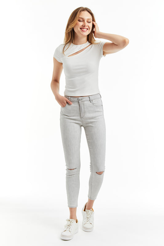 Mona - Crop Skinny With Knee Slit