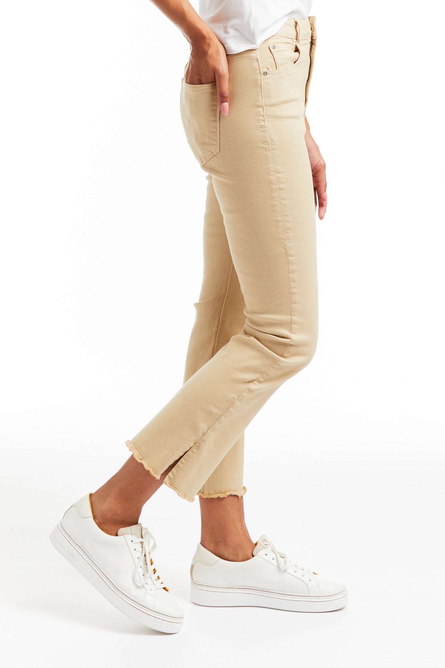 High Rise Crop Flare With Side Slit And Raw Hem