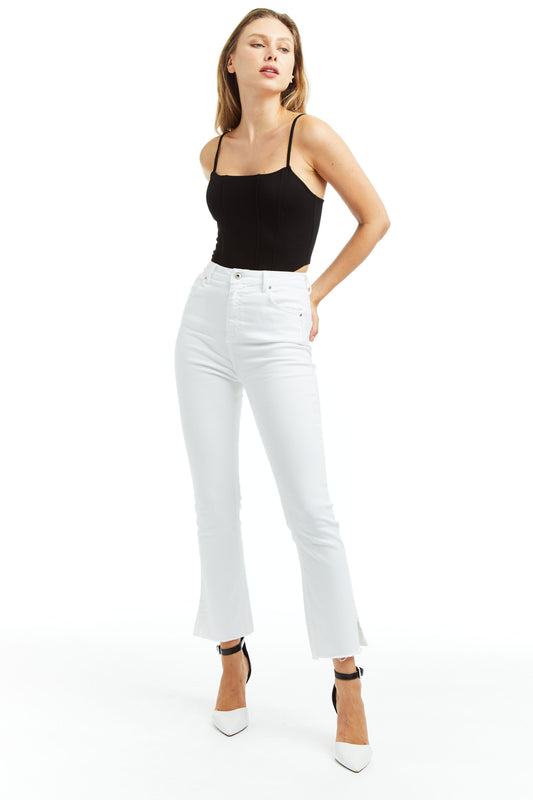 High Rise Crop Flare With Side Slit And Raw Hem
