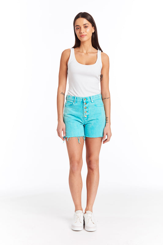 Hampton - High Rise Side Slit Short With Raw Edge Hem