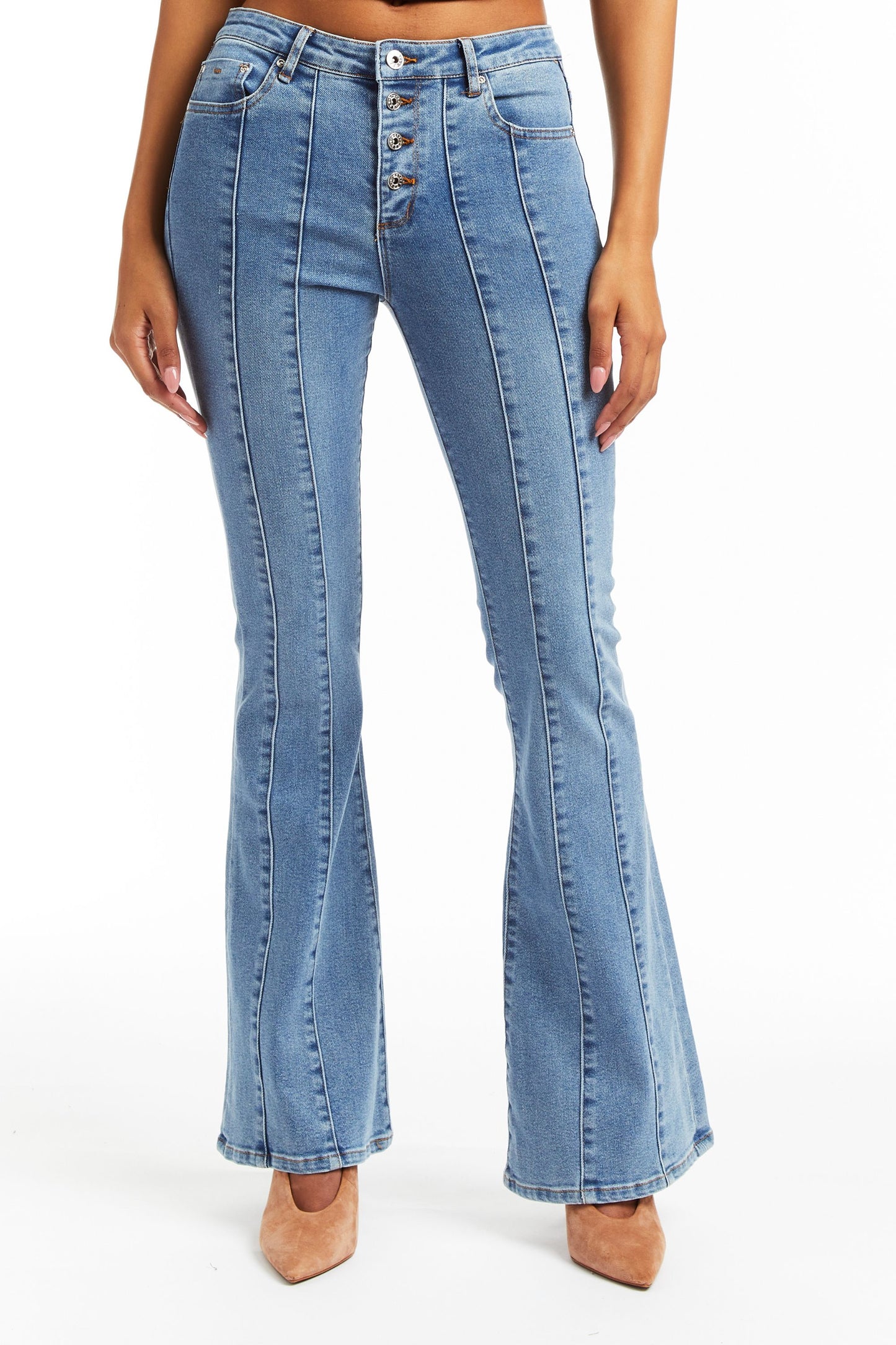Mid Rise Sexy Flare Front Panel Jean In Indigo