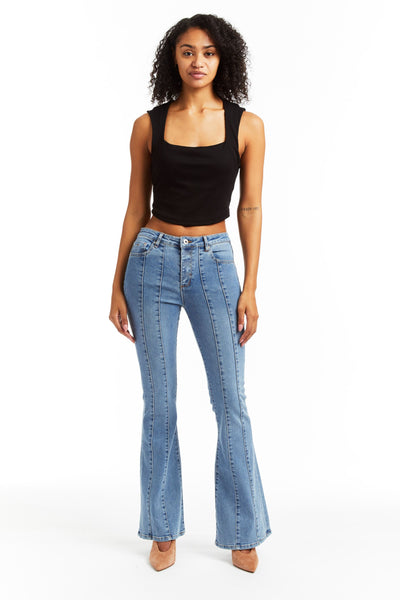 【mahagrid】25SS★ STAR FLARED DENIM PANT Women's High Waist Rhinestone Denim Pants Star Baggy