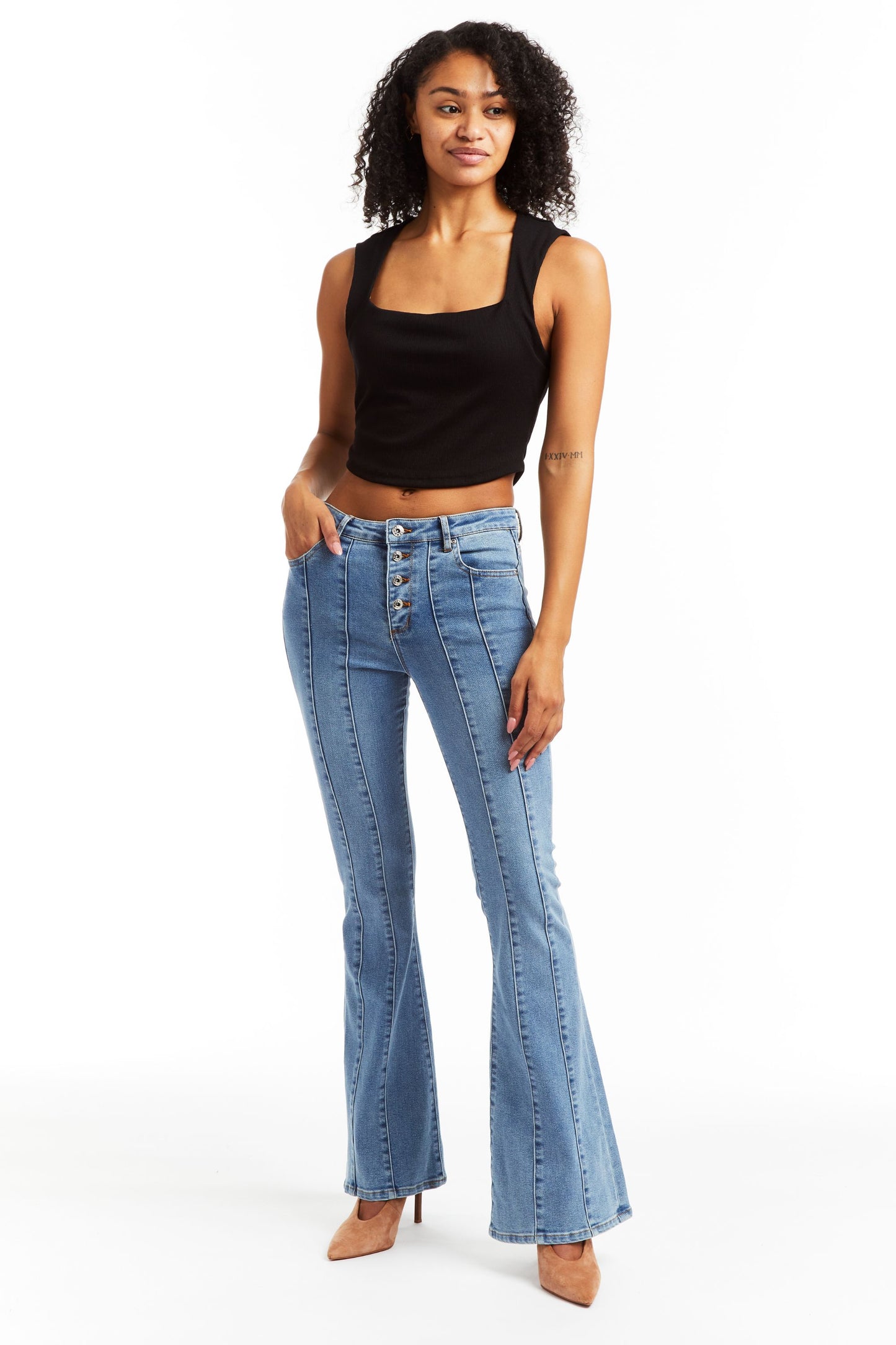 Mid Rise Sexy Flare Front Panel Jean In Indigo