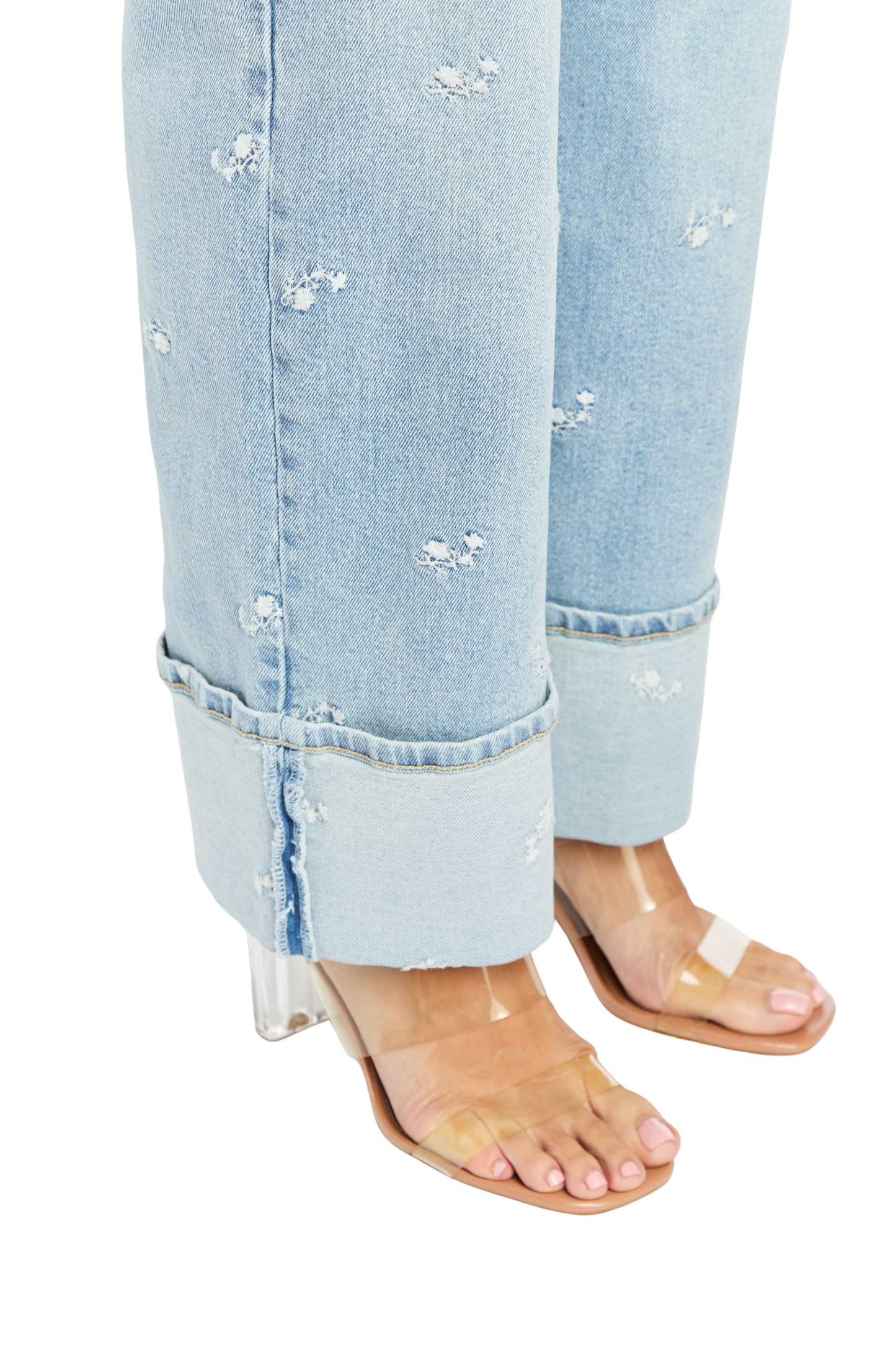 Floral Embroidery Wide Crop With Cuff