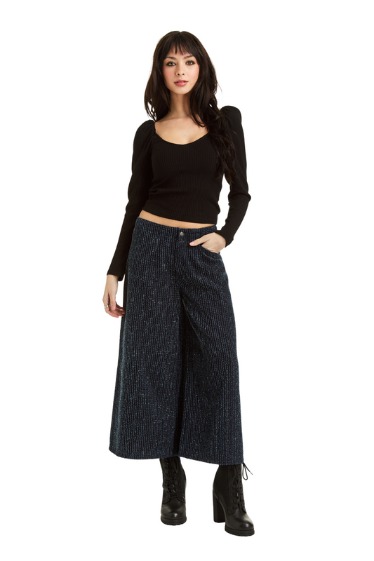 Tweed Denim Wide Leg Crop