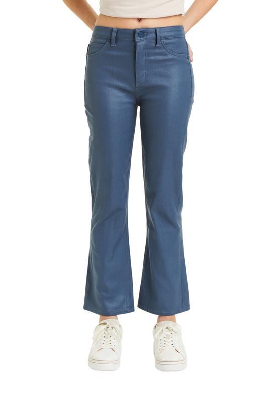 High Rise Coated Ankle Crop Flare