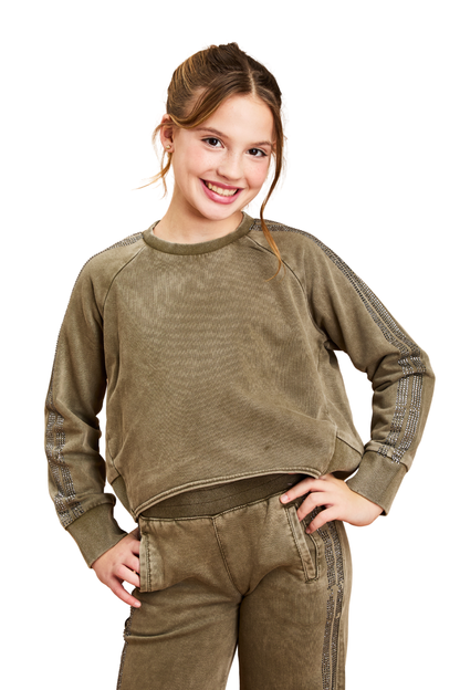 Rhinestone Double Stripe Pull Over Sweater