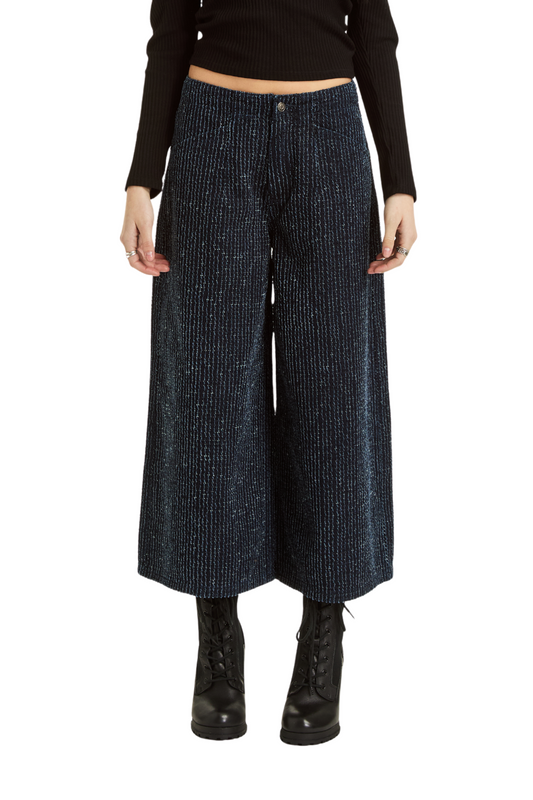 Tweed Denim Wide Leg Crop