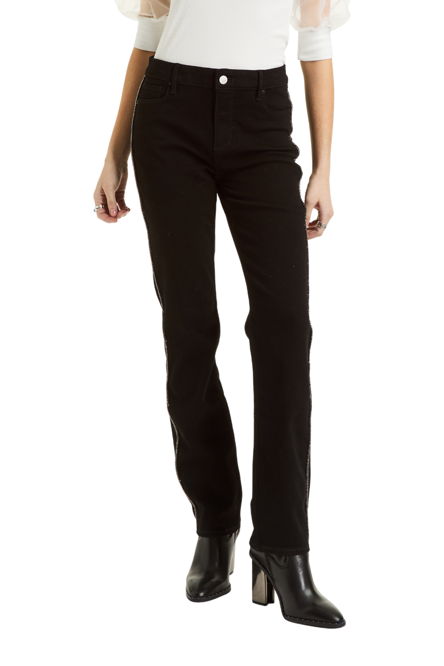 Mid Rise Bling Side Seam Piping Bootcut
