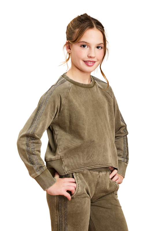 Rhinestone Double Stripe Pull Over Sweater