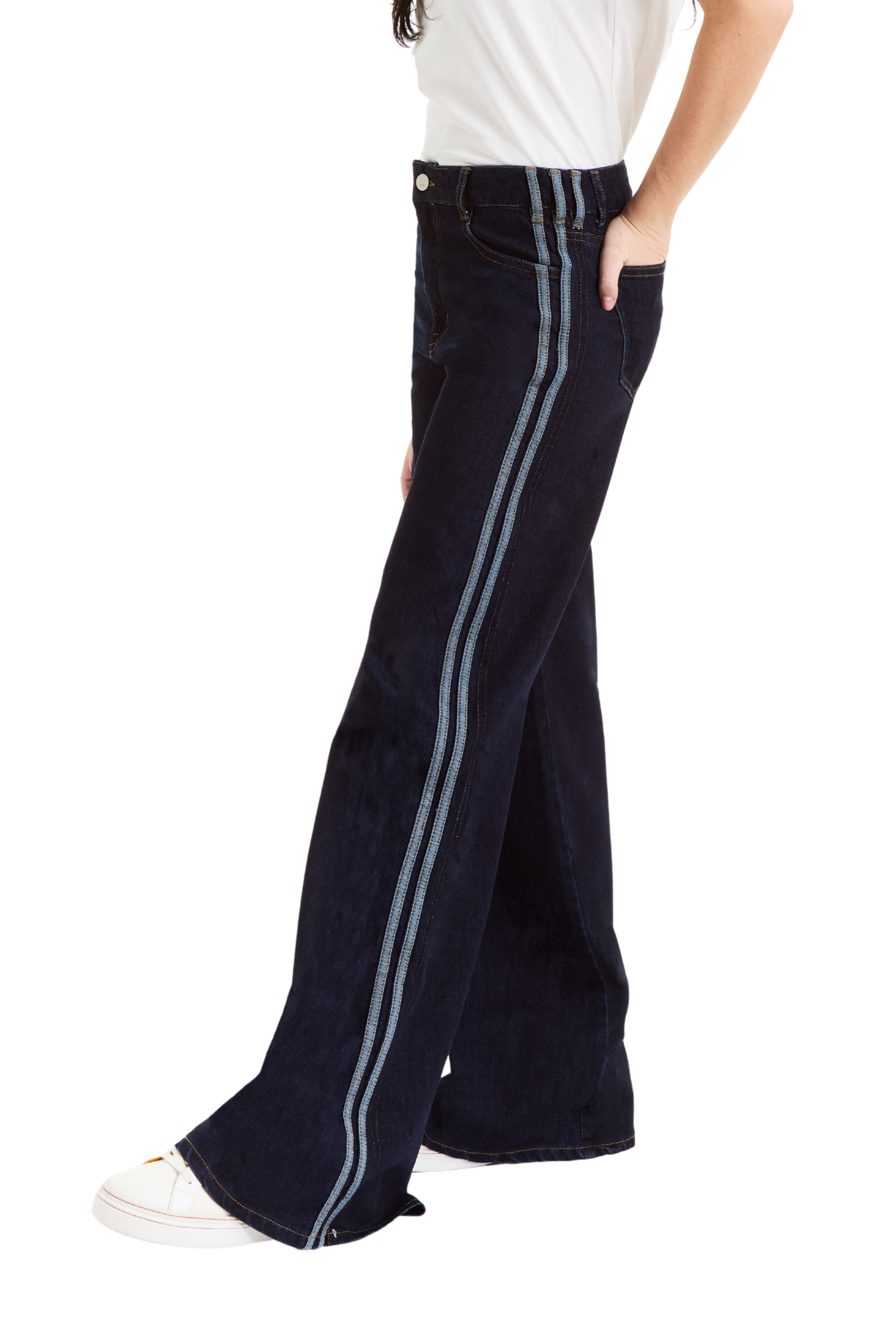 Athletic Denim Stripe Wide Leg