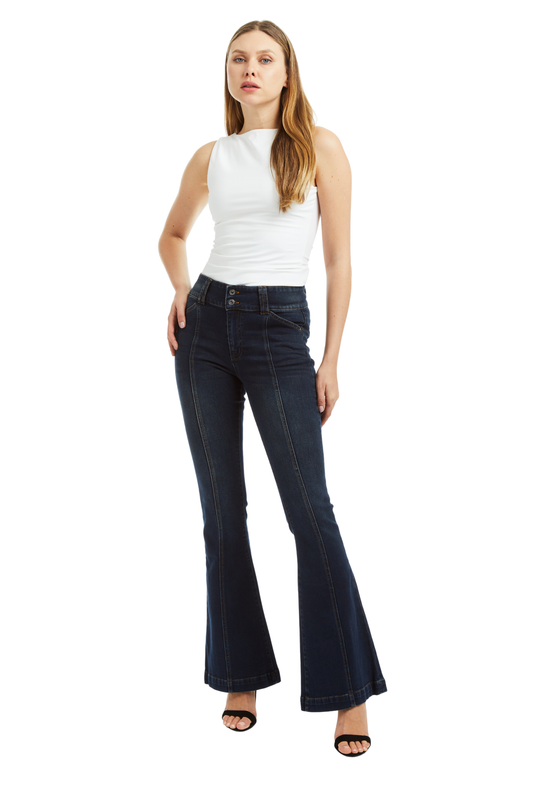 Mid Rise Wide Waistband Front Seam Flare