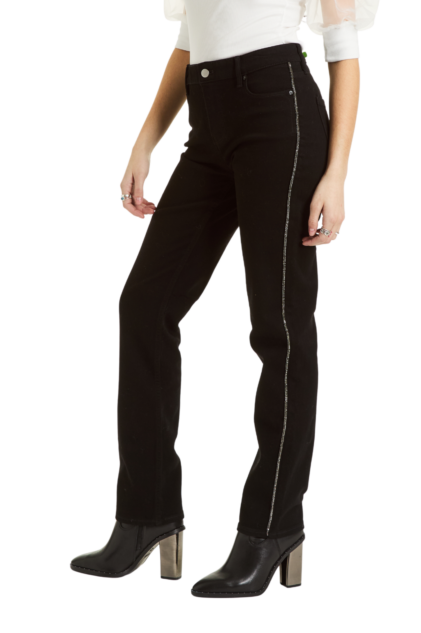 Mid Rise Bling Side Seam Piping Bootcut