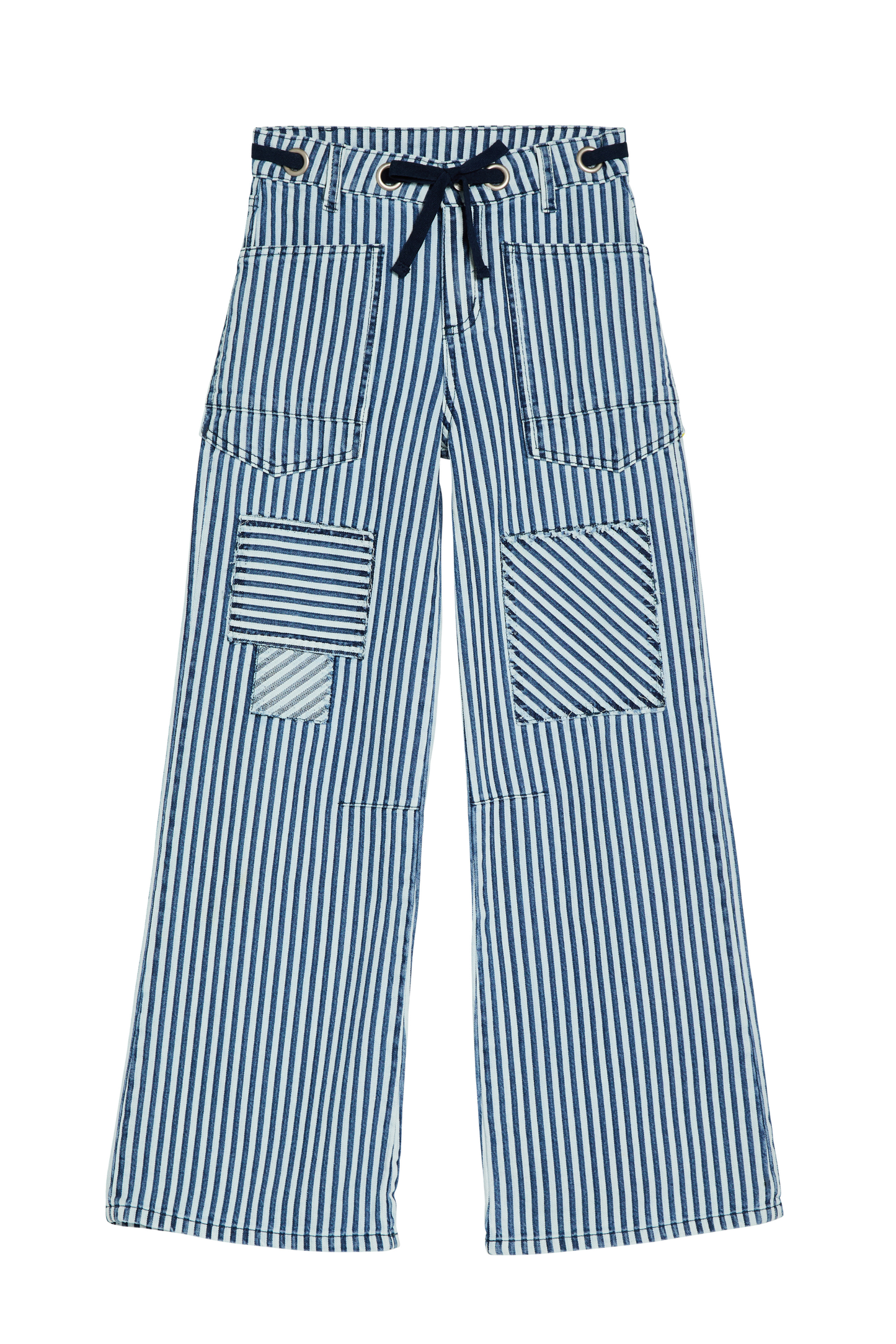 Grommet Waist Patched Wide Leg