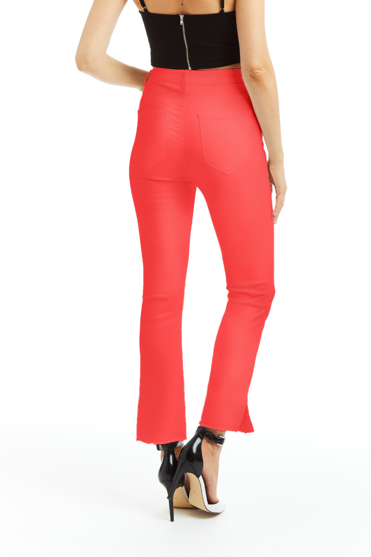 High Rise Crop Flare With Side Slit And Raw Hem