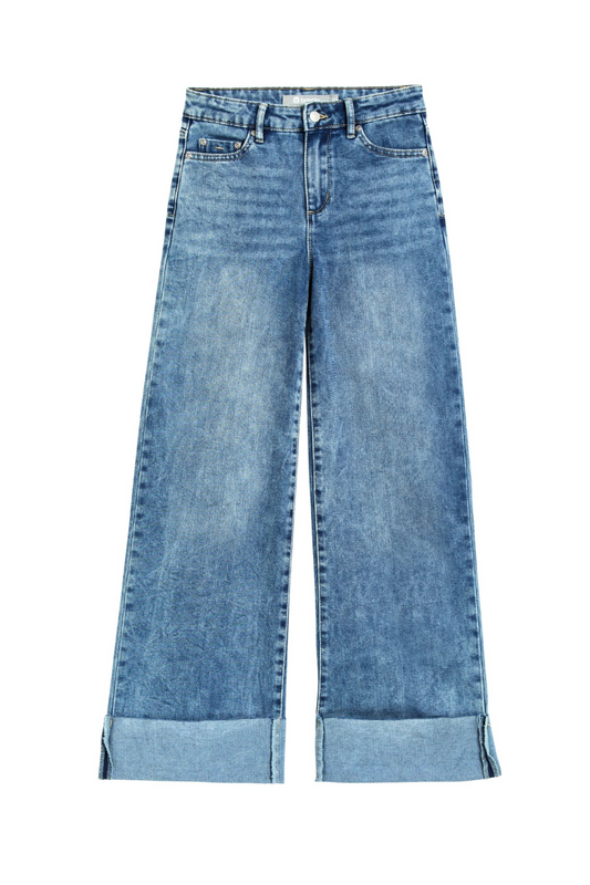 Roll Hem Wide Leg Denim Pant