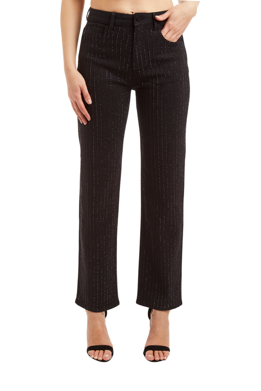 High Rise Black Laquer Stripe 90'S Straight Ankle Crop Bling