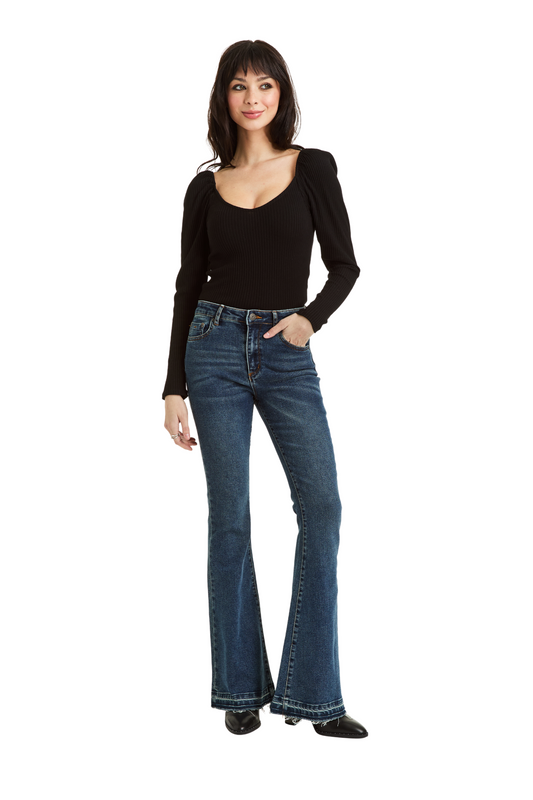 High Rise Sexy Flare With Released Hem In Indigo