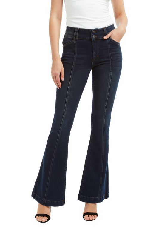 Mid Rise Wide Waistband Front Seam Flare