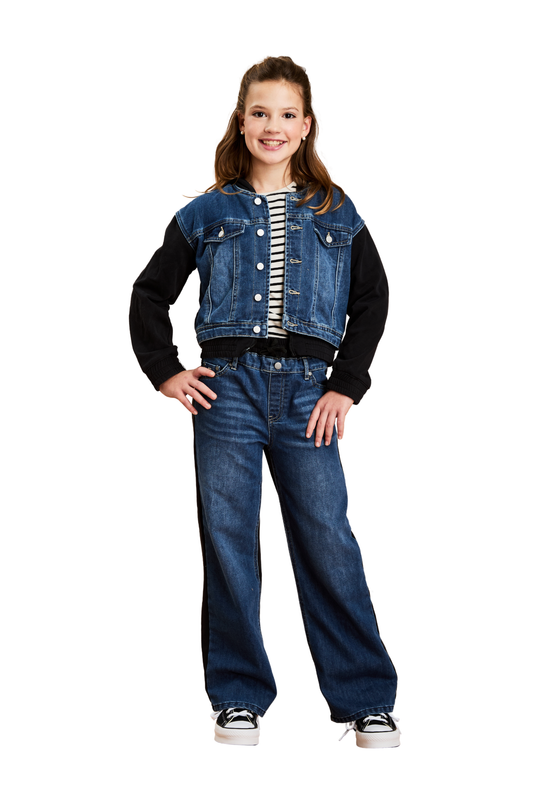 Wide Leg Pull On Denim French Terry