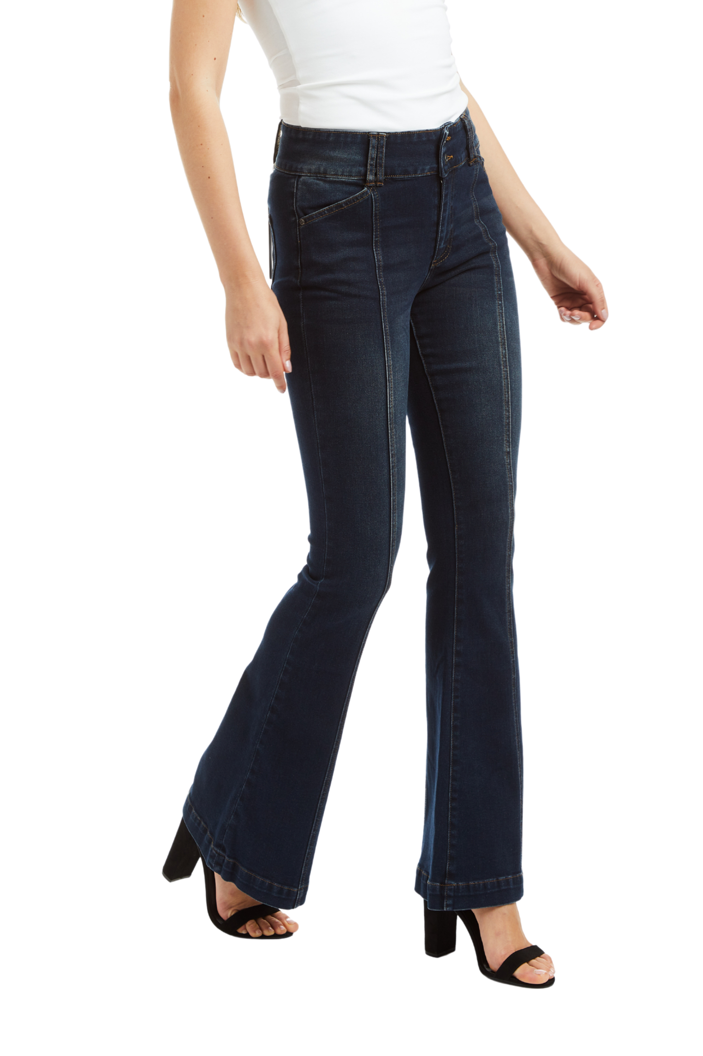Mid Rise Wide Waistband Front Seam Flare