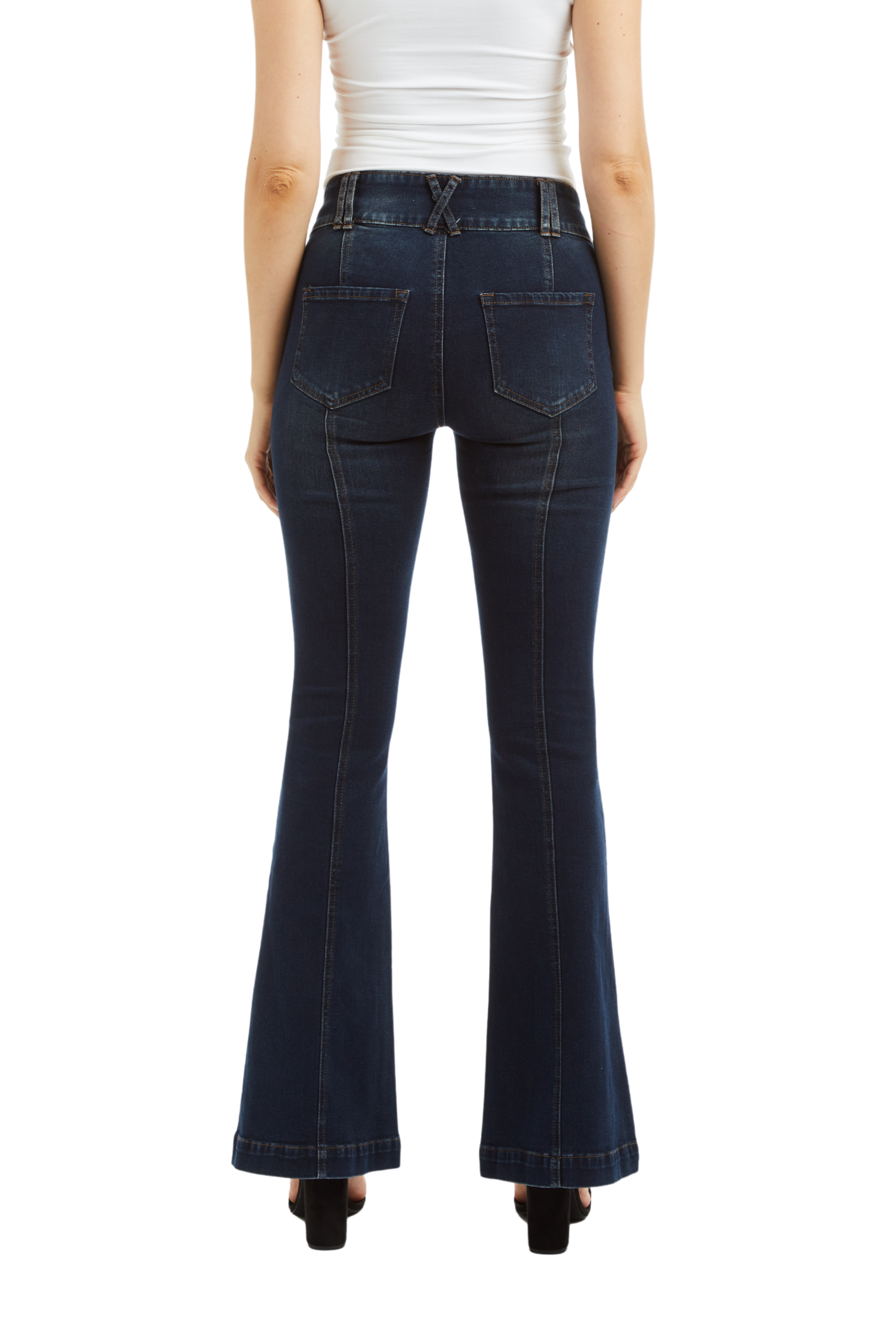 Mid Rise Wide Waistband Front Seam Flare