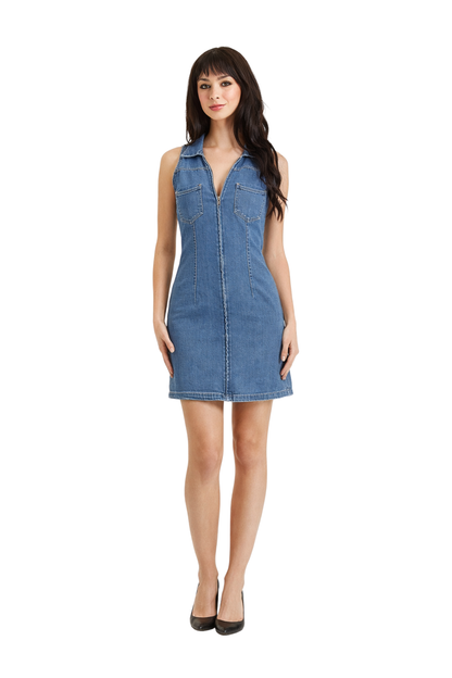 Sleeveless Collared Denim Dress