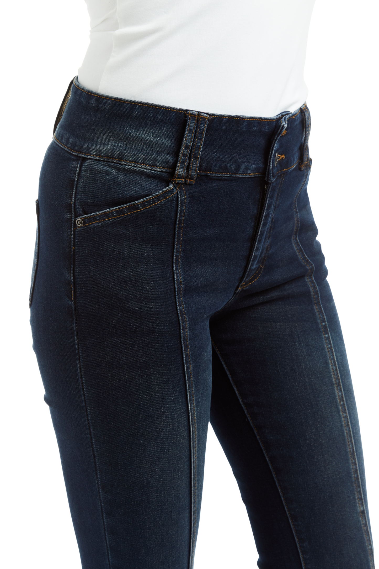 Mid Rise Wide Waistband Front Seam Flare