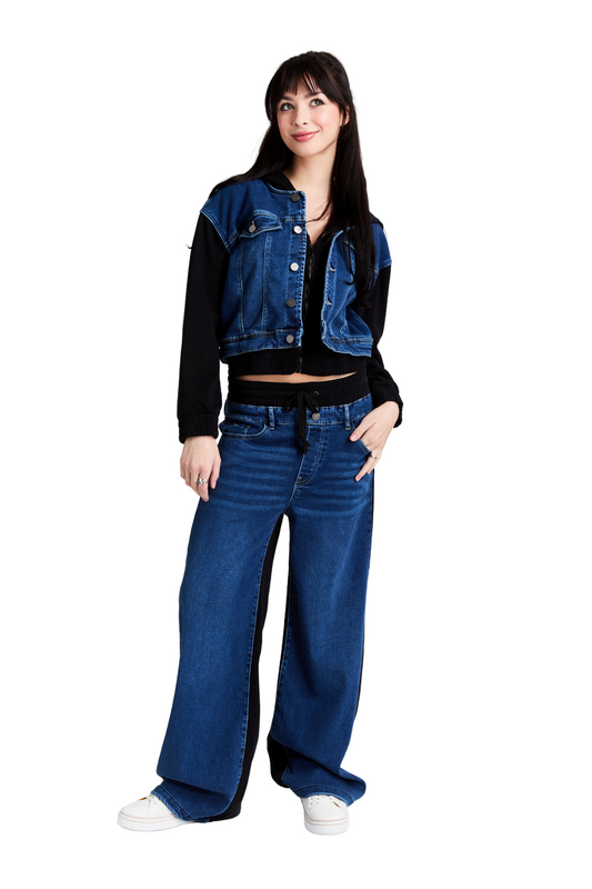 Denim French Terry Combo Wide Leg