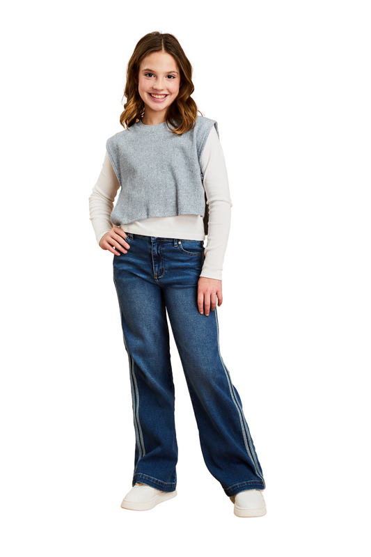 Reverse Double Side Stripe Wide Leg